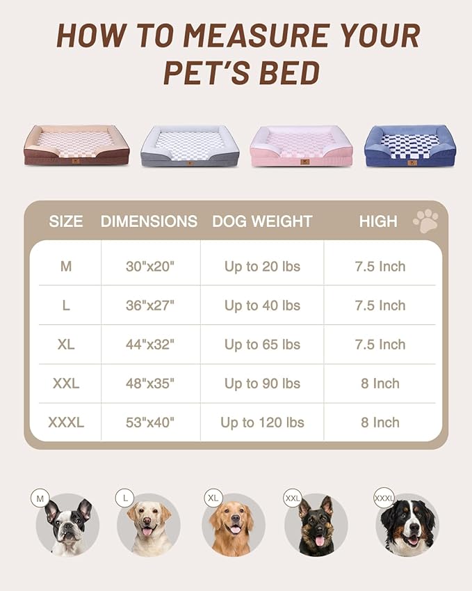 KSIIA Waterproof Dog Bed Orthopedic for Medium Senior Dog Couch with Sides, Extra Thick Supportive Pet Bed Sofa with Soft Plush Cover and Non-Slip Bottom, 36 x 27 Inch, Pink