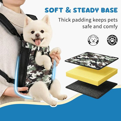 Dog Backpack Carrier, Front Pocket for Essentials, Legs Out Carrying Sling Travel Bag for Small Medium Dogs 4-7 Lbs, Soft Wearable Puppy Chest Carry Backpacks for Walking/Hiking/Camping/Traveling