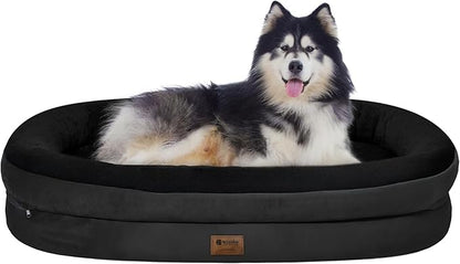Orthopedic Dog Bed for Extra Large Dogs, XL Waterproof Dog Bed with Bolsters, Supportive Egg Crate Foam Pet Couch Bed with Removable Washable Cover & Non-Slip Bottom, Black