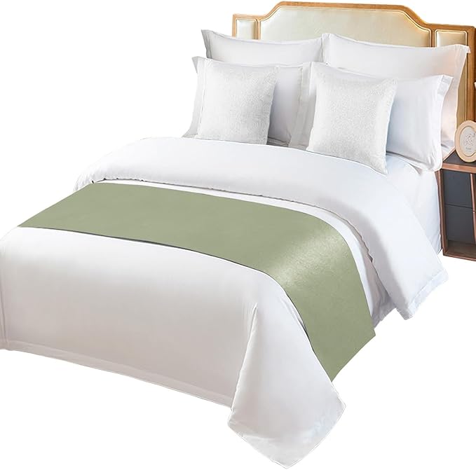 Sage Green Bed Runner for King Size Bed, Farmhouse Decorative Bed Scarf Throws for Foot of Bed, Sage Green Color Luxury Bedding Protector Slipcover Bed Runners for Hotel/Home, 94 x 20 Inch