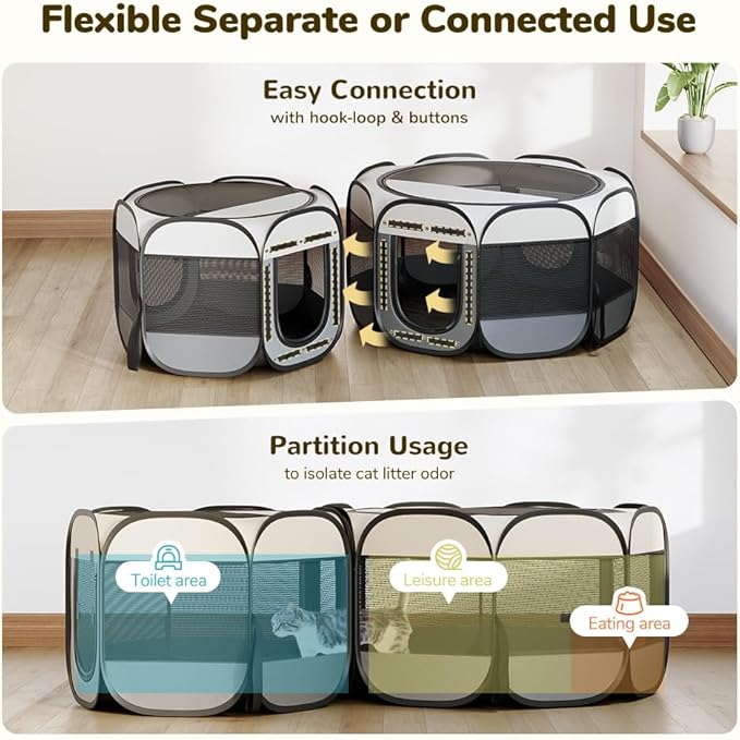 Cat Playpen, 70"x 24" Large Portable Puppy Playpen, 2-Room Foldable Dog Playpen for Indoor Outdoor Dogs, Cats, Small Animals with Carrying Case