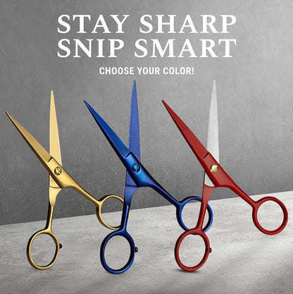 Ontaki Beard & Mustache Scissors for Men - 5inch, Midnight Blue - 410C German Steel Durable, Ergonomic Design Travel Friendly Beard Scissors for Men - Beard Kit 2 Combs & Case Perfect for Styling