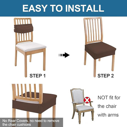 Smiry Waterproof Seat Covers for Dining Room Chairs Set of 2, Stretch Jacquard Removable Washable Chair Seat Slipcovers Protector, No Rear Covers, Light Chocolate