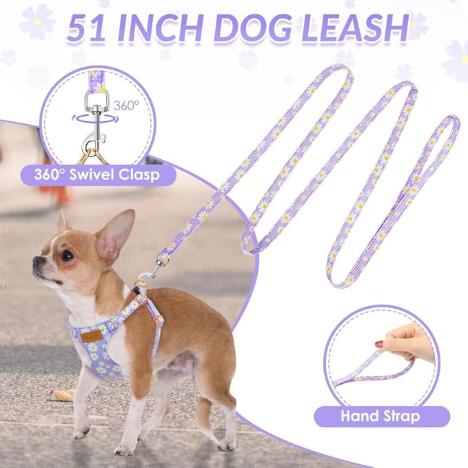Lukovee Puppy Harness and Leash Set, No Pull Lightweight Soft Suede Adjustable Pet Harness Vest with Snap Buckle for Puppy Small and Medium Size Dog (Purple-S)