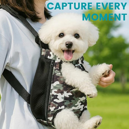Dog Backpack Carrier, Front Pocket for Essentials, Legs Out Carrying Sling Travel Bag for Small Medium Dogs 4-7 Lbs, Soft Wearable Puppy Chest Carry Backpacks for Walking/Hiking/Camping/Traveling