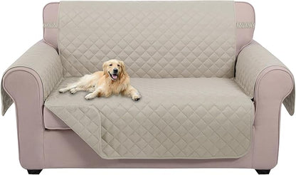 U-NICE HOME Loveseat Sofa Cover Reversible Couch Cover for Dogs with Elastic Straps Water Resistant Furniture Protector for Pets Couch Cover for 2 Cushion Couch (Loveseat, Beige/Beige)