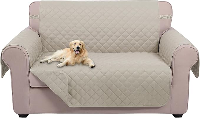U-NICE HOME Loveseat Sofa Cover Reversible Couch Covers for 2 Cushion Couch for Dogs Furniture Protector Cover with Elastic Straps Water Resistant(Loveseat Small, Beige/Beige)