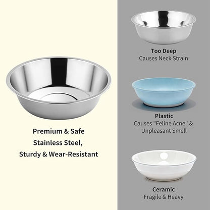 Tifanso 6PCS Stainless Steel Cat Bowls Dishes, 5.6” Metal Shallow Wide Whisker Friendly Cat Food Water Feeding Bowl, Kitten Plates, Basic Indoor Pet Food Tray, Dishwasher Safe