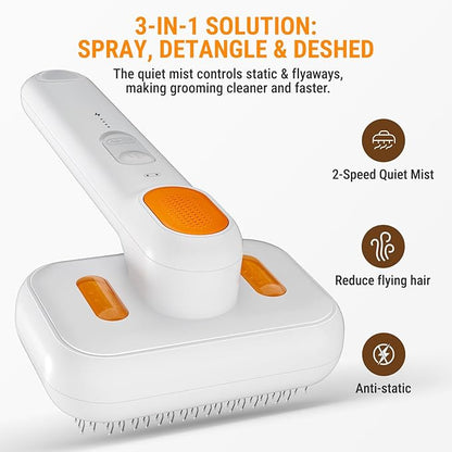 3-in-1 Pet Grooming Brush with Cool Mist & Self-Cleaning Deshedding Tool for Dogs Cats, Extra Wide Comb, Visible Water Window, Gentle for All Coats & Sensitive Skin - Ideal for Spring Shedding