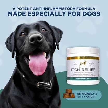 PetScy - Dog Itch Relief with Fatty Acids, EPA, DHA, & Omega, Nutritional Support, Chews for All Ages, Pork Flavor, 30 Chews (Pack of 3)