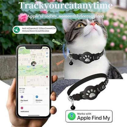 GPS Pet Tracker Collar for Cats & Small Dogs, Lightweight & Waterproof with Safety Buckle, Anti-Loss Tracking, Adjustable Reflective Collar with Bell (iOS, Black, 19-26cm)