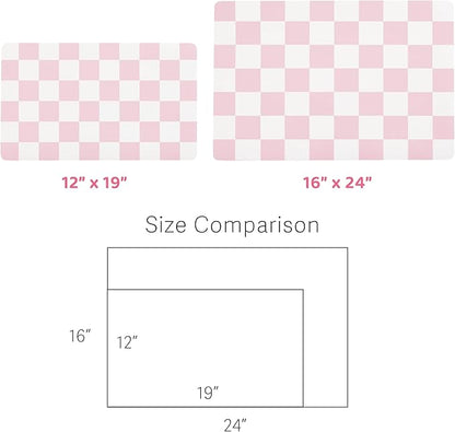 Ralxion Checkered Dog Feeding Mat, Absorbent Mats for Dog Food and Water Bowl, Dispenser, Feeder, Retro Aesthetic Pastel Pink Checkerboard Pet Placemat for Dogs, Cats, Puppy Accessories, 16" X 24”
