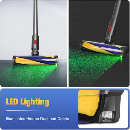 FUNTECK LED Soft Roller Cleaner Head Compatible with Dyson V11 V10 V8 V7 Vacuum Cleaners, Illuminating Hidden Dust and Debris and Ideal for Smooth Hard Floors
