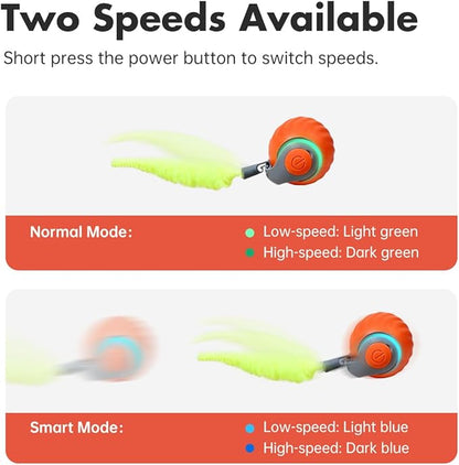 Petgravity Speedy Sprint Cat Toy Ball, 2026 Upgraded Interactive Cat Toys for Indoor Cats Exercise, 2 Speeds Rechargeable Smart Moving Ball for All Breeds with 2 Detachable Tails, Orange