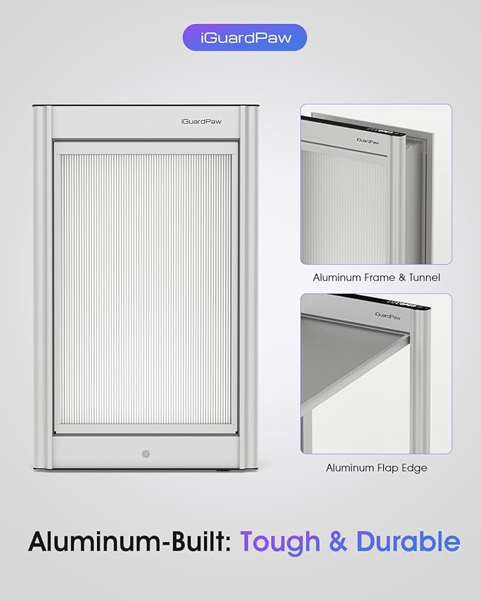 Automatic Dog Door, Heavy-Duty Aluminum Electronic Pet Door with Collar Sensor, Energy-Efficient Insulated for Interior/Exterior Wall,Featuring Secure Lock & Anti-Pinch Design(Silver-Medium)