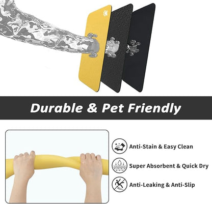 HotLive Dog Food Mat - Absorbent Cat Mat for Food and Water, No Stains Pet Feeding Bowl Mat, Easy to Clean Pet Placemats, Quick Dry Dog Water Dispenser Mat for Messy Drinkers | Paw Yellow 16"x 24"