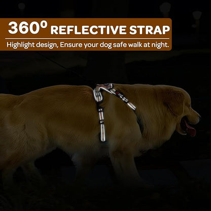 FURRYFECTION Plaid Dog Harness for Medium Dogs, Reflective No Pull Adjustable Pet Vest with Front Clip, Leash, Easy Control Handle and Seat Belt, Beige&White, M