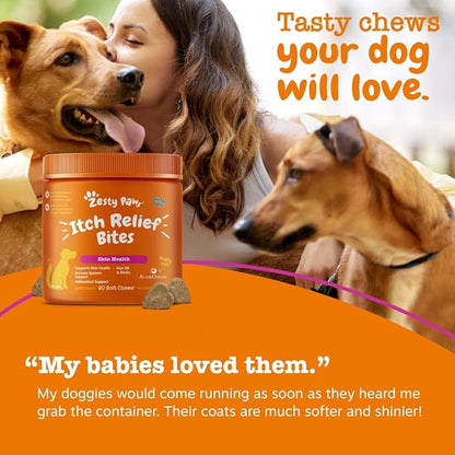 Zesty Paws Itch Relief for Dogs - Chews for Itching Skin & Coat - Omega-3 Fish Oil with EPA & DHA - Dog Allergy Relief Chews Supplement - Vitamin C & E Antioxidant Support - Chicken Flavor - 90 Count