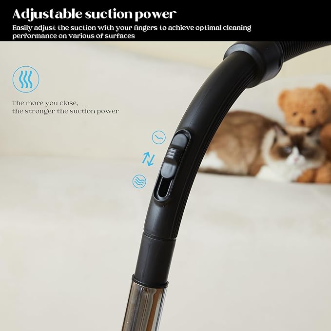 Aircliff Canister Vacuum Cleaner, Specially Designed Nozzle for Pet Family, 1200W & 17Kpa Strong Suction, 2 HEPA Filters & 5 Cleaning Tools for Hard Floor, Carpet, Upholstery, Pet Hair