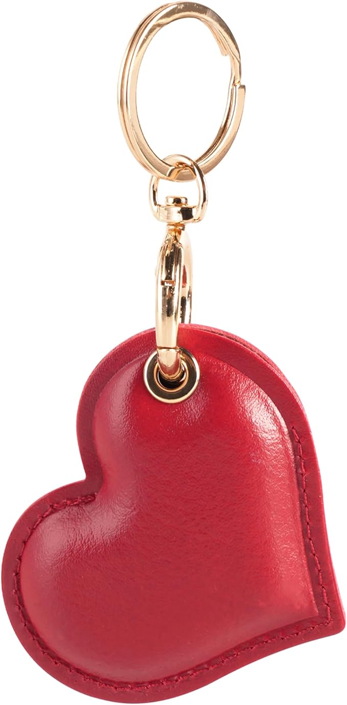 Leather Charm Keychain Holder Case Compatible with AirTag,Cute Protective Heart-Shaped Cover with Luxe Ring Clip,Finder GPS Tracker Case for Wallet Keys,Bag,Pets(Red)