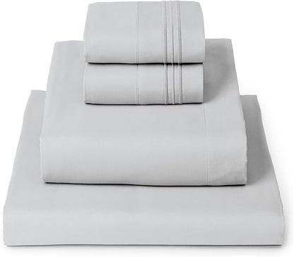 Mellanni Twin XL Sheet Set - 4-Piece Iconic Collection Bedding, (Including 2 Pillowcases), 16-Inch Deep Pocket, Easy Care, Extra Soft, Cooling Sheets, Brushed Microfiber - Light Gray