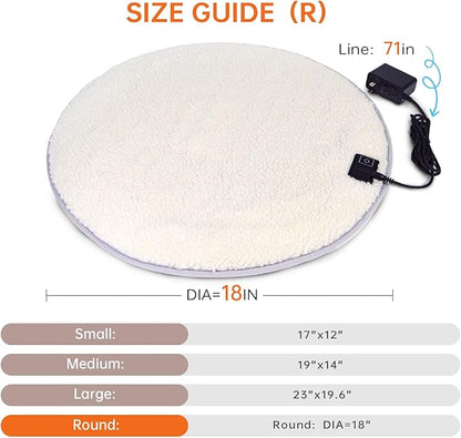 Cat Heating pad Indoor,Temperature Adjustable Kitten Heating pad Newborn with 12VDC Safe Voltage and Machine Washable.（R：Dia 18IN）