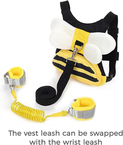 PandaEar 3 in 1 Toddler Harness Leashes + Anti Lost Wrist Link, Kids Bee Safety Backpack Harness with Children Leashes, Child Anti Lost Leash for Girls Boys Outdoor