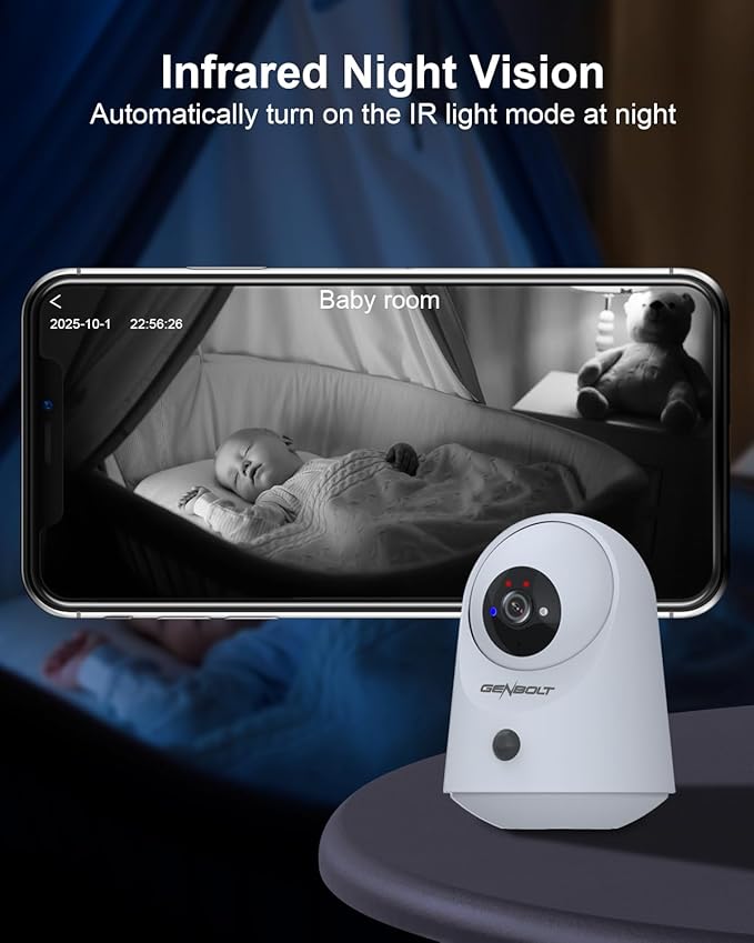 GENBOLT 2K WiFi Indoor House Security Camera Wireless, Pan Tilt Pet Camera with 5000mAh Battery Powered, IP Camera CCTV Nanny Dog Cam Baby Monitor with PIR Detection