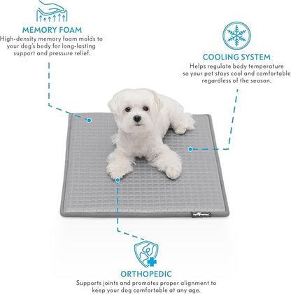 Paw Inspired Cooling Orthopedic Crate Pad for Dogs and Cats, Washable Memory Foam Dog Cooling Mat (23x17 Inch XS/Small Size for 24 Inch Kennel, Gray)
