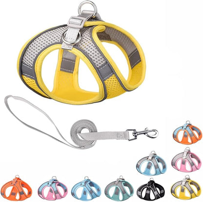 Yellow Dog Harness for Medium Dogs, No-Pull Dog Harness and Leash for Easy Walk, Breathable Mesh Reflective Dog Vest for Small Medium Breed Pet Dogs, M