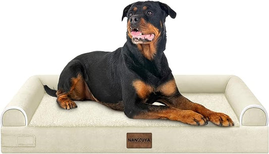 Large Dog Bed Orthopedic Washable: Beds Bolster XXL Bed Big XLarge Dogs Egg Crate Foam Sofa Couch Waterproof Removable Cover - Beige