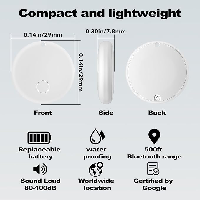 Air Smart Tags-4 Pack for Android, Google Android Tag Tracker Work with Google Find My Device (Find Hub), Key Finder/Luggage Tracker/Item Locator, 4 Pack White