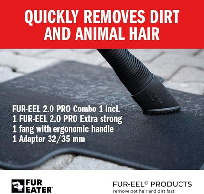 FUR-EEL PRO 2.0 Combo Pet Hair Removal Tool for Car Detailing | Universal Vacuum Attachment for Dog & Cat Hair | Fits 1-1/4" & 1-3/8" Hoses | Replaceable Soft Rubber Head | Washable & Reusable