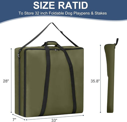 32" Dog Playpen Storage Bag, Suitable for Foldable Exercise Pet Playpens, Dog Fence Travel Bag With Handles For Camping and RV Trip, Waterproof Oxford Fabric Green