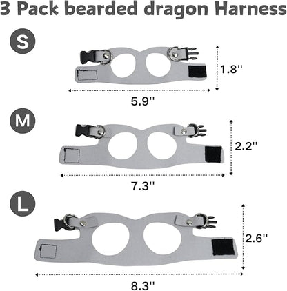 3 Pack Bearded Dragon Harness and Leash Set - Adjustable Soft Leather Lizard Harness with Retractable Leash Small Animal Traction Rope Walking Vest Accessories for Reptile Squirrel Rat (Grey)