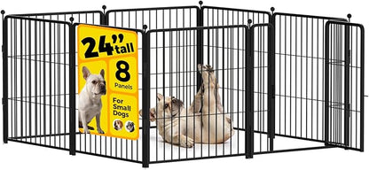 Dog Playpen 24 inch 8 Panels for Indoor & Outdoor Use – Heavy-Duty Metal Pet Fence with Ground Stakes, Rounded Ball Tops for Safety, Stable & Foldable Design, Easy to Assemble