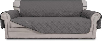 Easy-Going Reversible Couch Cover for 3 Cushion Couch Sofa Cover for Dogs Water Resistant Furniture Protector Cover with Foam Sticks Elastic Straps for Pet Cat (Sofa, Gray/Gray)
