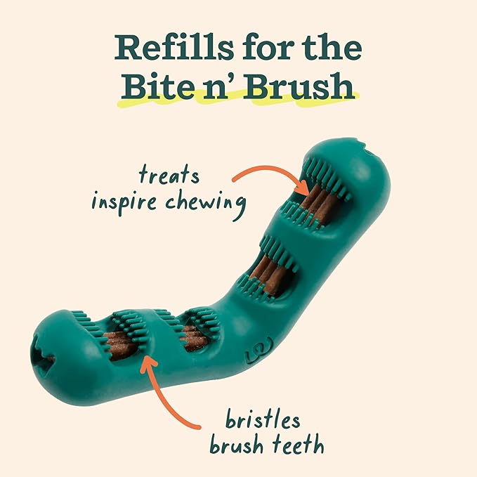 WOOF - Bite n' Brush Refills Treats for the Dog Toothbrush Toy - Scrub Plaque and Tartar from Your Dog's Teeth and Mouth - Dog Dental Sticks - 36 Refills - Beef - 2 Pack