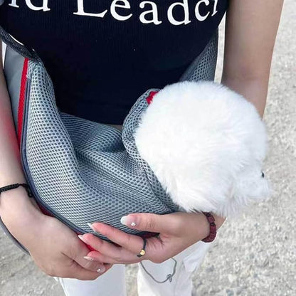 Pet Sling Carrier for Small Dogs & Cats, Hands-Free Drawstring Cat Travel Bag with Adjustable Strap, Soft Breathable Mesh Carring Holder with Safety Hook & Zipper, Suitable for Puppies, Kitten