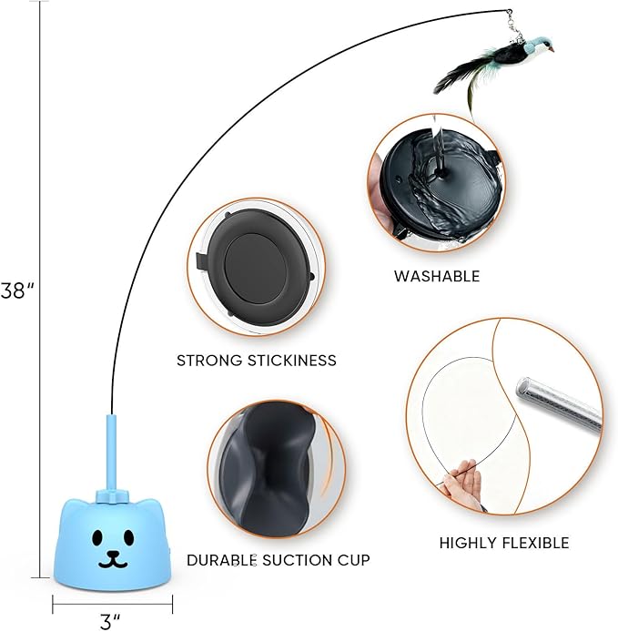 CATPICK Interactive Cat Toys for Indoor Cats Automatic Electric Flying Bird Feather Cat Toy - Best Kitten & Adult Cat Enrichment Toy Stick-on Hanging Electric Kitty Toys for Bored Cats