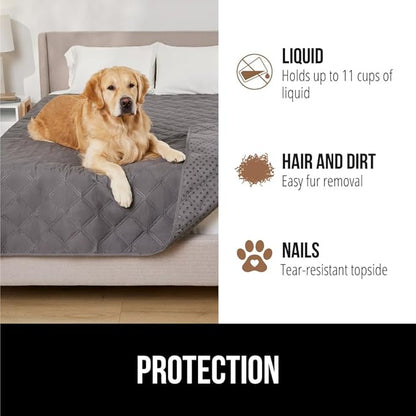 GORILLA GRIP Waterproof Dog Blanket, 82x82, Leakproof Couch Cover for Dogs, Silicone Grip Backing, Protects Sofa, Sectional, Bed, Crate, Car & RV, Tear-Resistant Washable Senior Pet Blanket, Charcoal