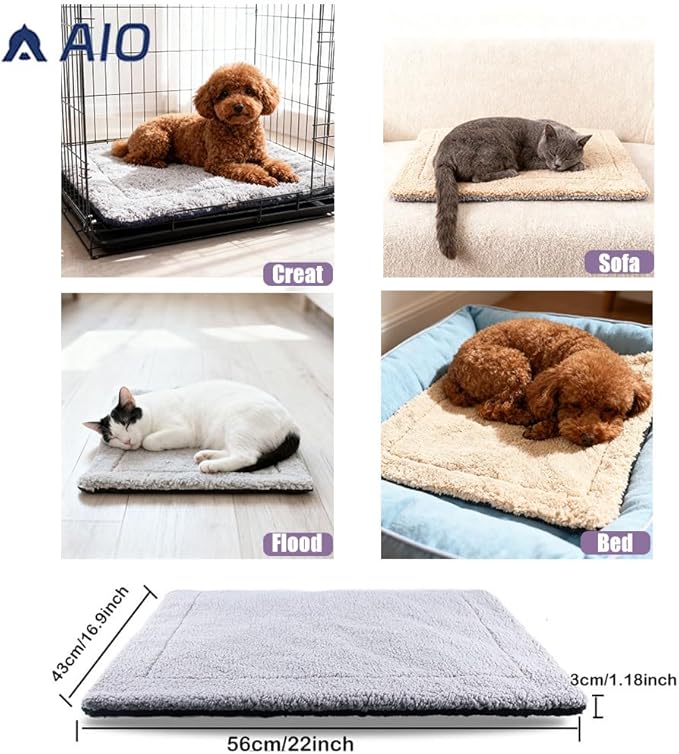 AIO Self-Warming Cat Bed Pad Advanced Extra Warm Thermal Pet Pad for Indoor Outdoor Pets with Removable Cover Outdoor Pet Houses Washable Non Electric Self Heating Cat Bed Grey 16.96 * 22.05in