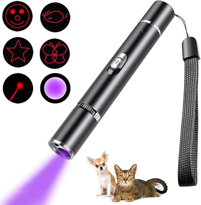 2 Pcs Cat Toys Laser Pointer Purple Light Interactive for Indoor Red Light for Dogs Pet Red Dot Remote Control Teaching USB Rechargeable Flashlight(2 Pcs Pack)