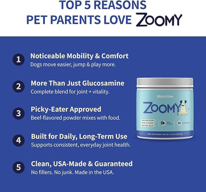 Fifth & Fido Joint Supplement for Dogs - Glucosamine for Dogs - Pet Vitamins and Supplements Powder with Chondroitin & MSM - Hip & Joint Support for Mobility, Stiffness & Flexibility - Mushroom Blend