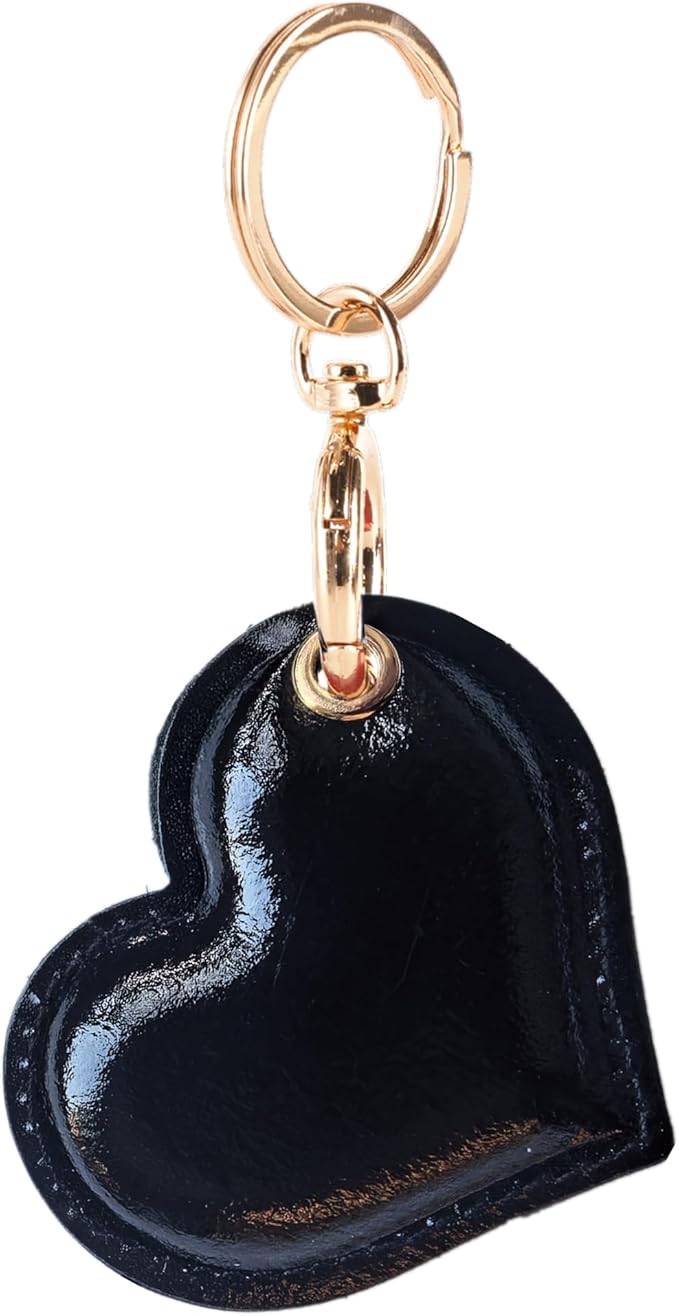 Leather Charm Keychain Holder Case Compatible with AirTag,Cute Protective Heart-Shaped Cover with Luxe Ring Clip,Finder GPS Tracker Case for Wallet Keys,Bag,Pets(Black)