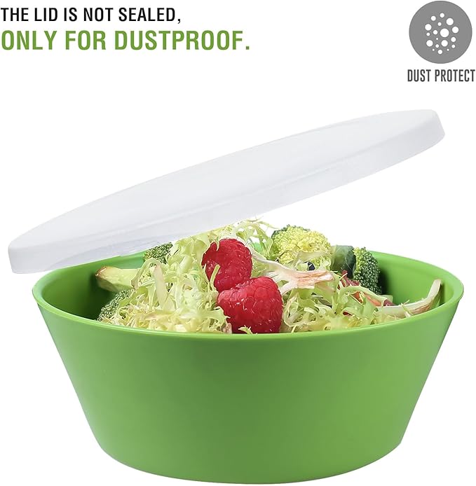 shopwithgreen Plastic Cereal Bowls with Dust-Proof Lid, Resuable Bowls for Kitchen, Set of 6, Microwave and Dishwasher Safe, for Soup, Oatmeal, Ramen, RV, Camping, Kids, College Dorm Room, 26 OZ