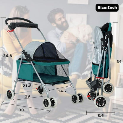 BestPet Pet Stroller Cat Dog Stroller Travel Folding Carrier,Teal