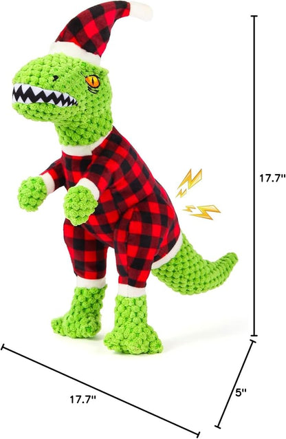 Christmas Dog Toys – Plush Reindeer & Snowman Holiday Set for Small and Medium Dogs, Soft Stuffed Chew Toys with Crinkle Ears, Festive Red Green Plaid, Cute Stocking Stuffer Gift
