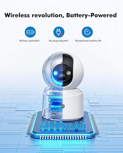 Battery Powered pet camera,true Wireless Indoor Camera, 4MP 2.5K WiFi Camera with Color Night Vision, 355° Pan Tilt, Motion Detection, 2-Way Audio, Dog/Cat/Kids/Baby/Pet Monitor & indoor security