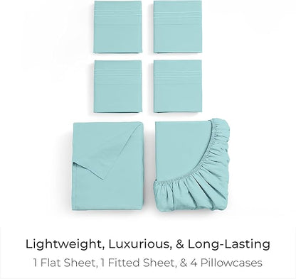 Mellanni Full Sheet Set - 6-Piece Iconic Collection Bedding, (Including 4 Pillowcases), 21-Inch Extra Deep Pocket, Easy Care, Ultra Soft, Cooling Sheets, Brushed Microfiber - Aqua